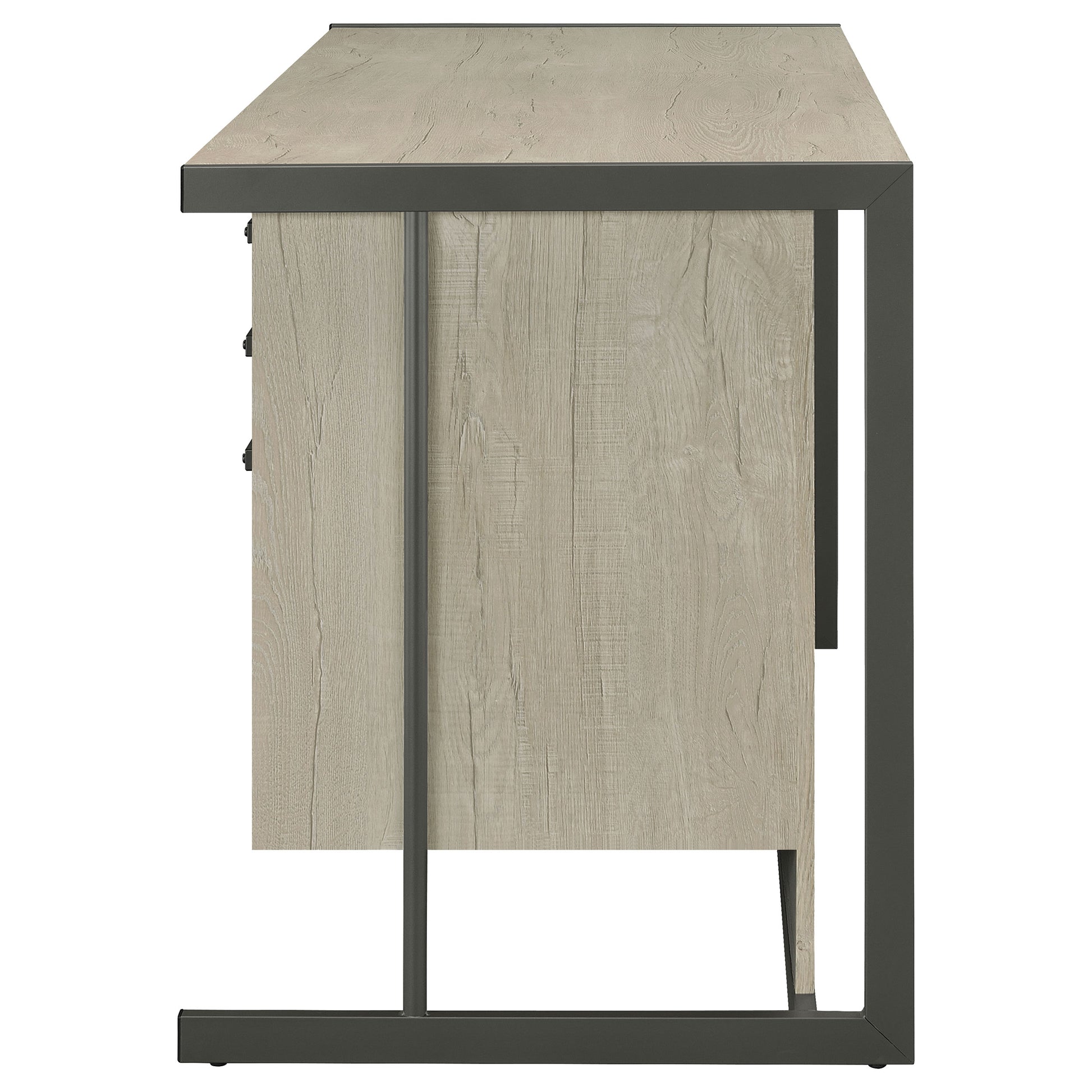 Beige Grey Wood Metal Computer Desk with Keyboard Tray