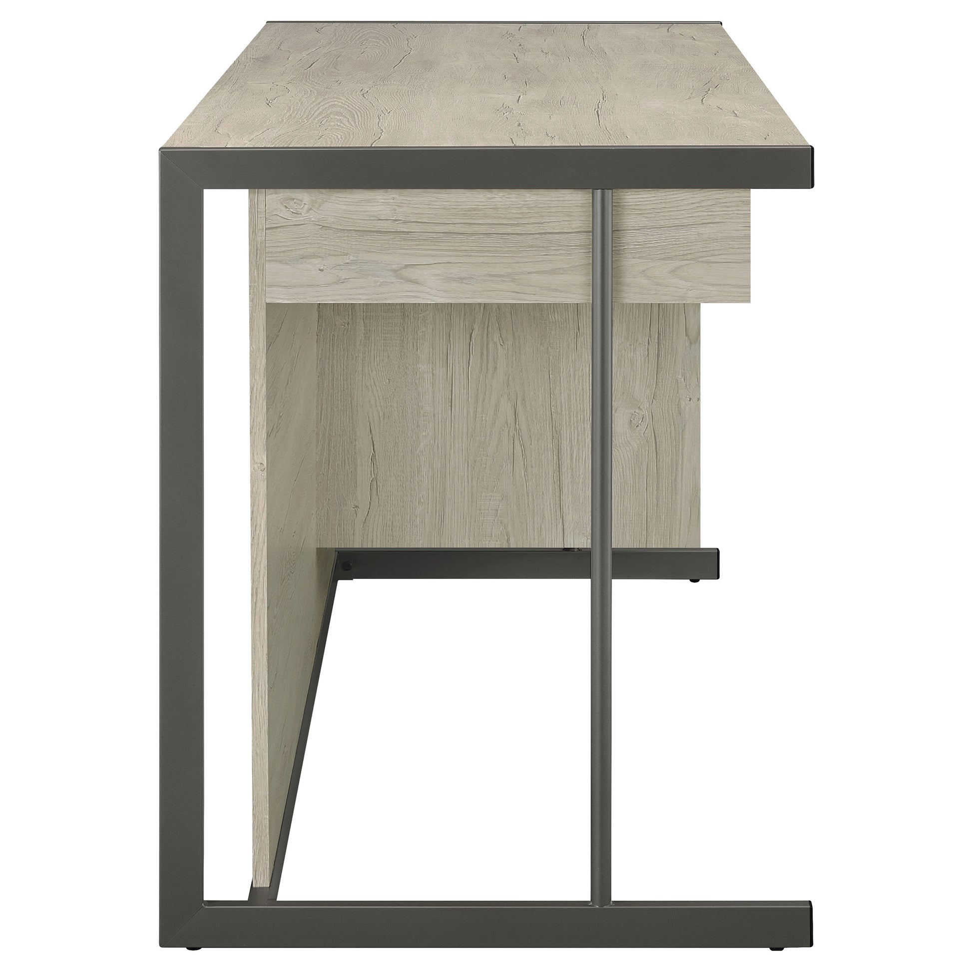 Beige Grey Wood Metal Computer Desk with Keyboard Tray