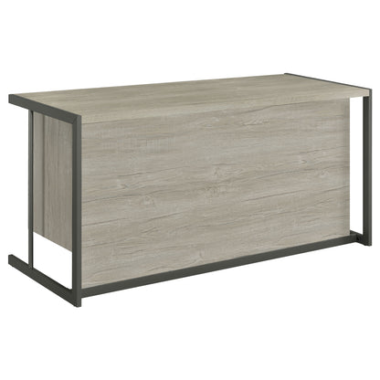 Beige Grey Wood Metal Computer Desk with Keyboard Tray
