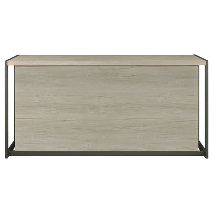 Beige Grey Wood Metal Computer Desk with Keyboard Tray