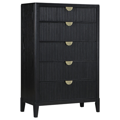 Black 5-Drawer Wood Chest for Bedroom