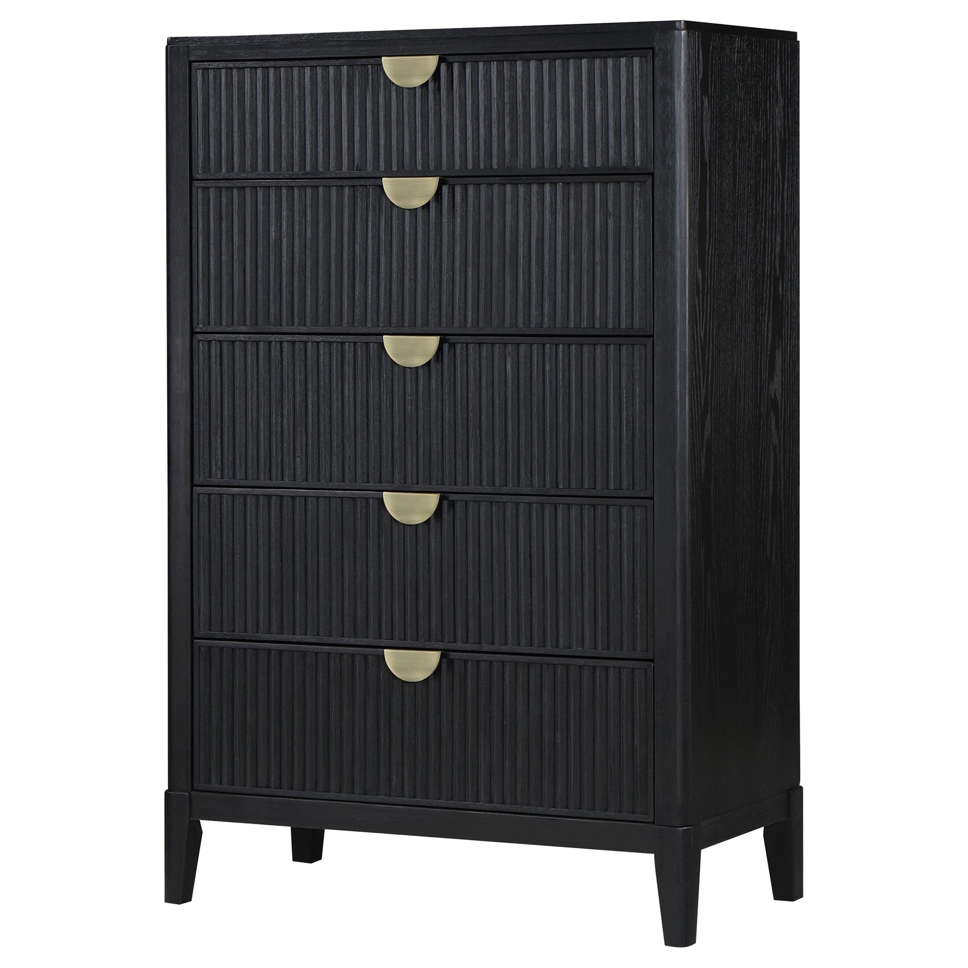Black 5-Drawer Wood Chest for Bedroom