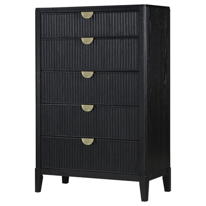 Black 5-Drawer Wood Chest for Bedroom