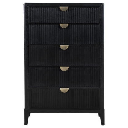 Black 5-Drawer Wood Chest for Bedroom