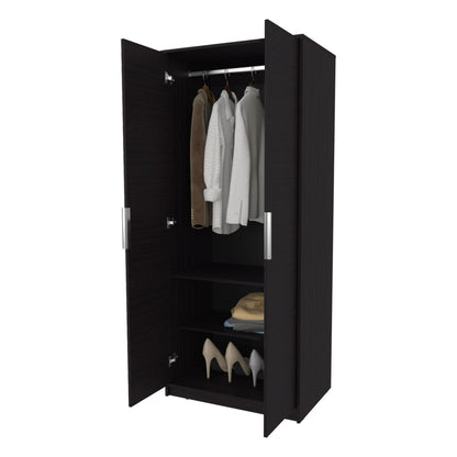 Wenge 2-Door Wardrobe with Shelves - Bedroom Storage