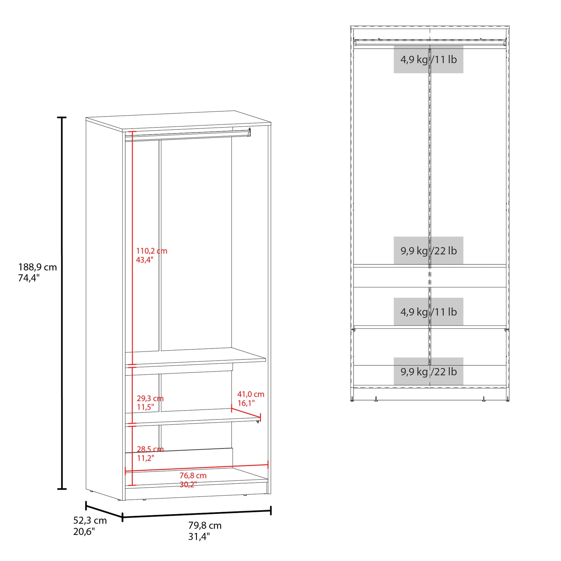 Wenge 2-Door Wardrobe with Shelves - Bedroom Storage