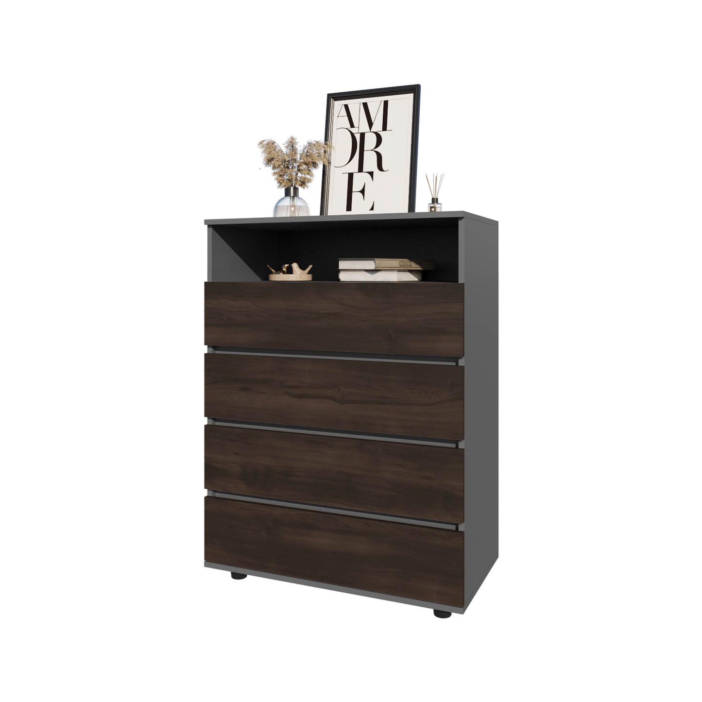 Grey Brown 4 Drawer Dresser Modern Bedroom Storage