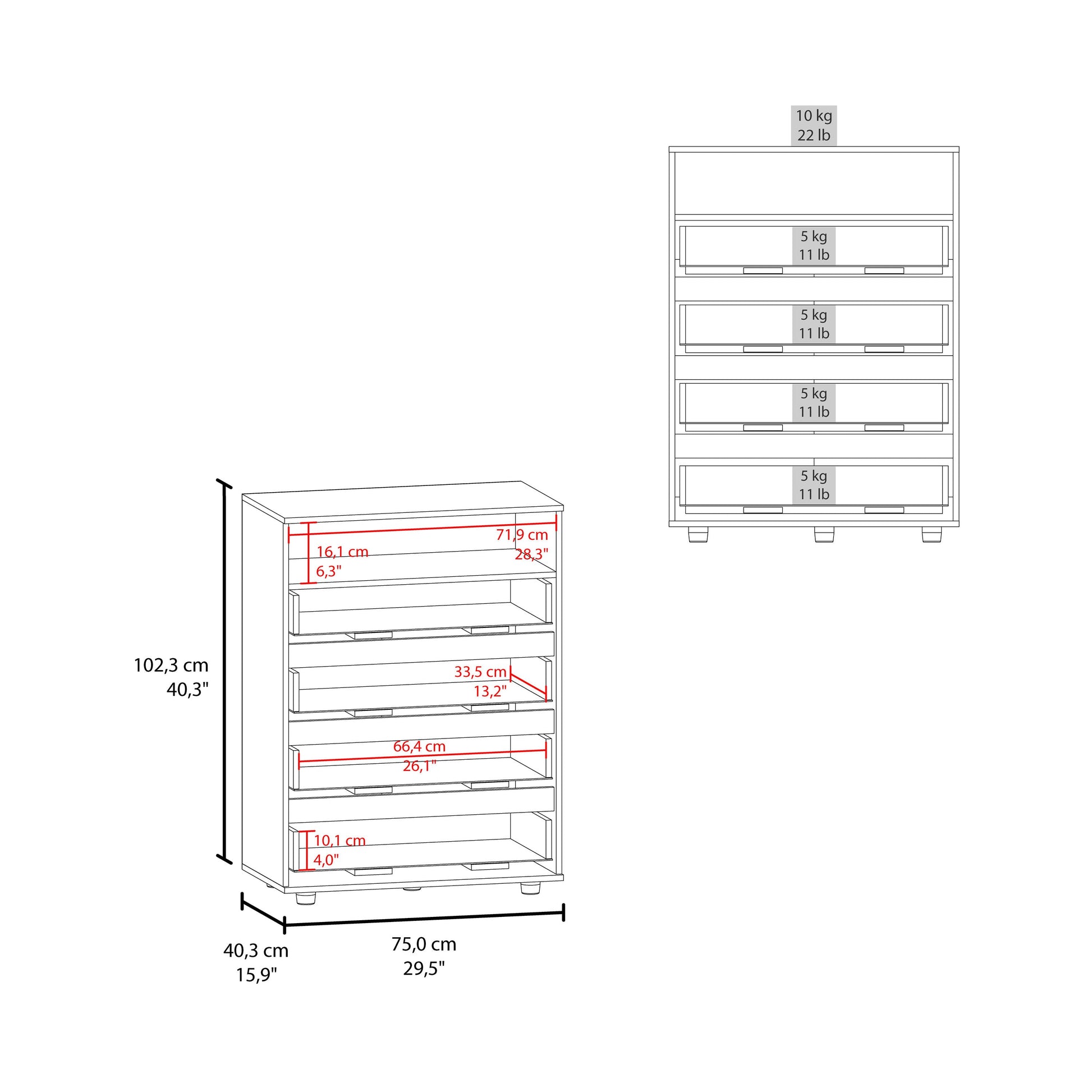 Grey Brown 4 Drawer Dresser Modern Bedroom Storage