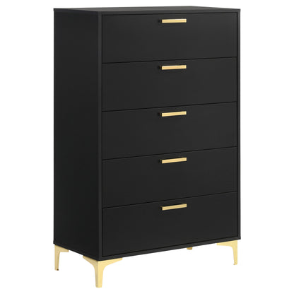 Black & Gold 5-Drawer Chest - Bedroom Dresser