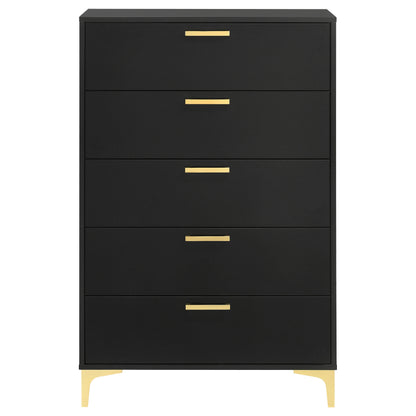 Black & Gold 5-Drawer Chest - Bedroom Dresser