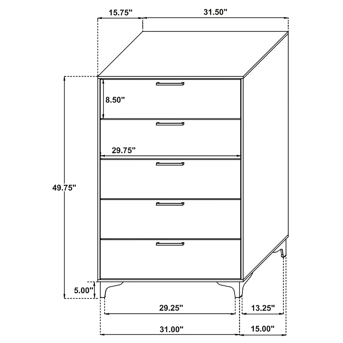 Black & Gold 5-Drawer Chest - Bedroom Dresser