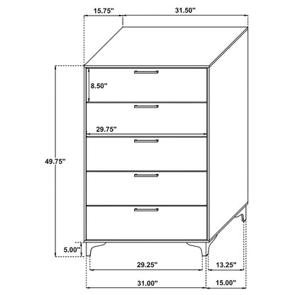 Black & Gold 5-Drawer Chest - Bedroom Dresser