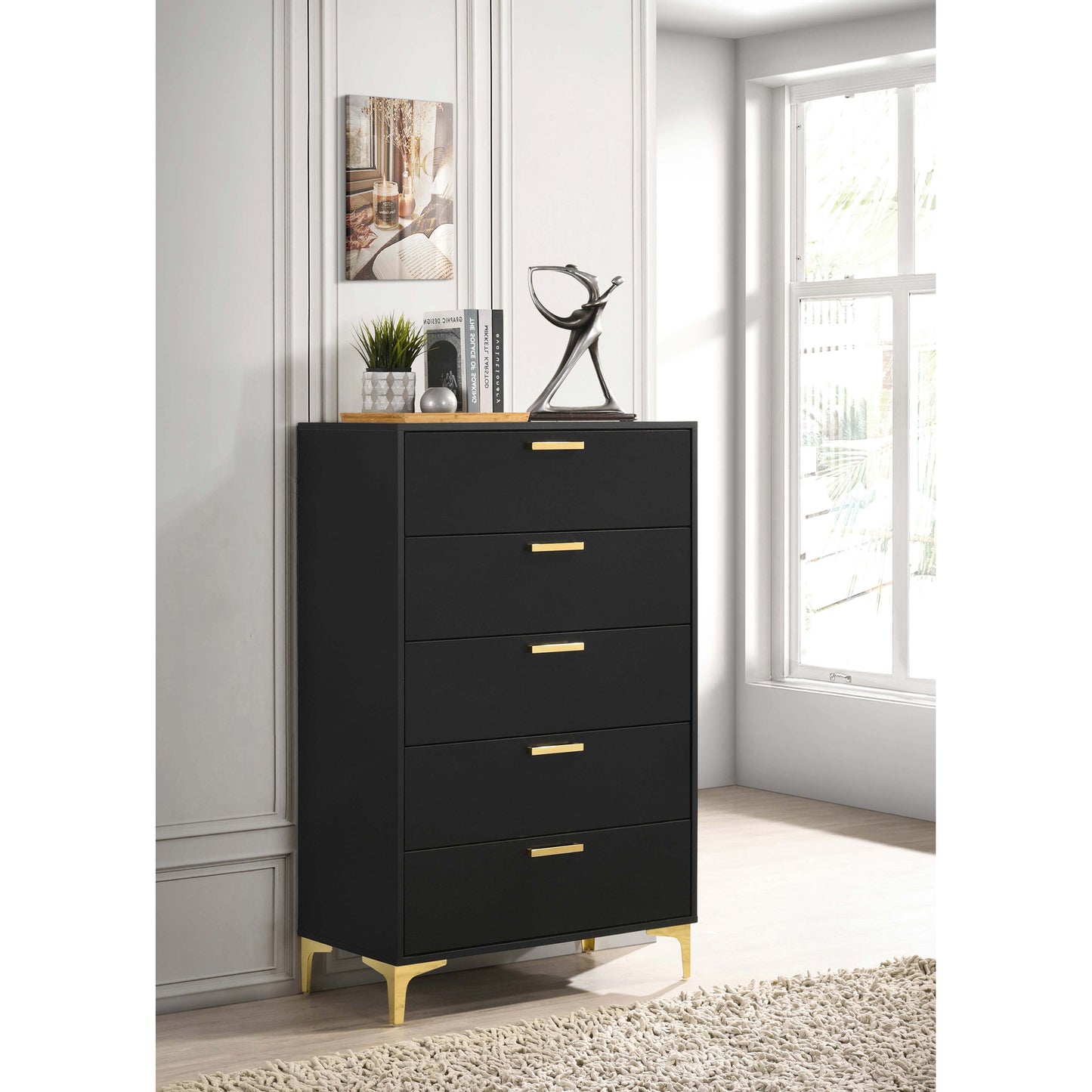 Lexie Black/Gold 5-drawer Rectangular Chest