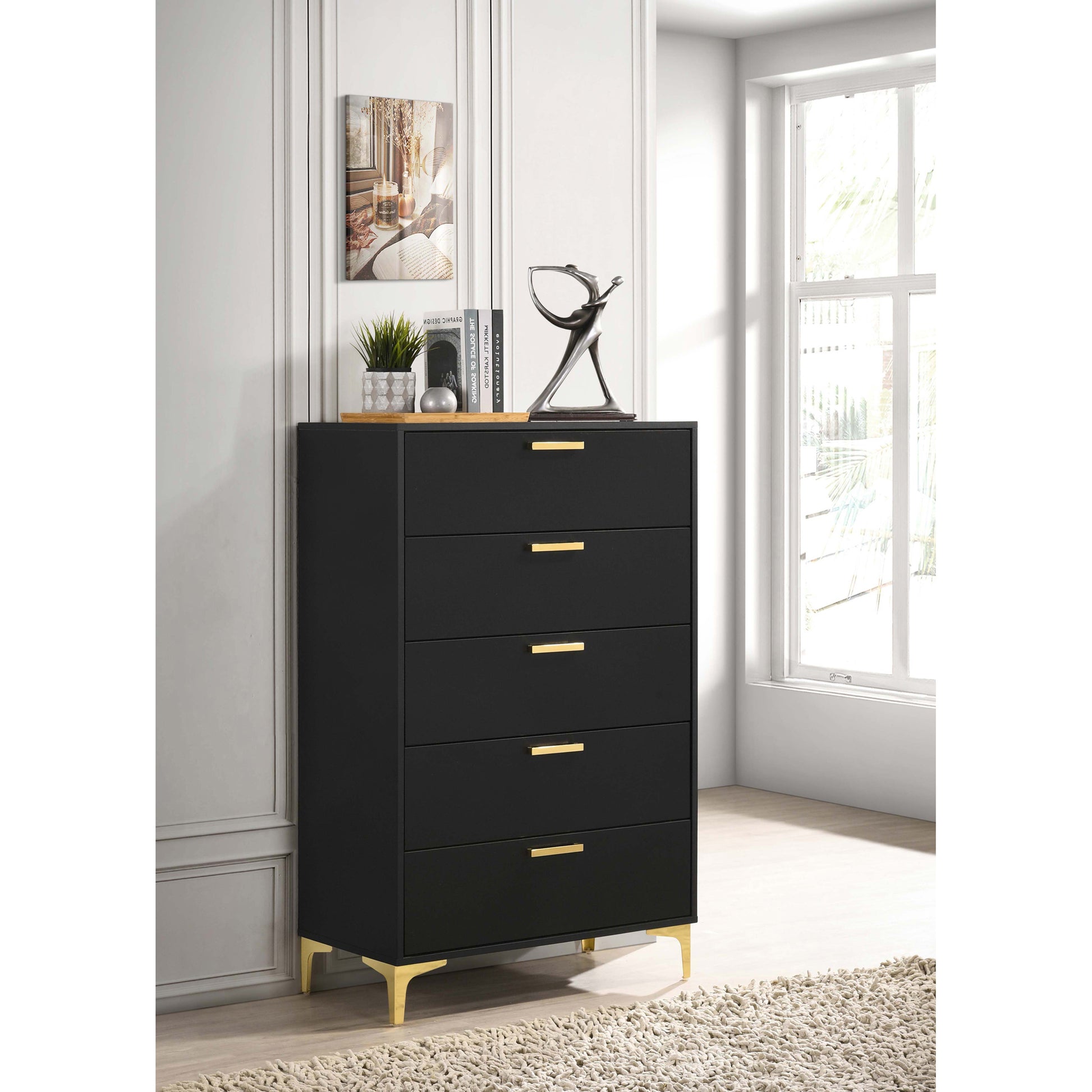 Lexie Black/Gold 5-drawer Rectangular Chest