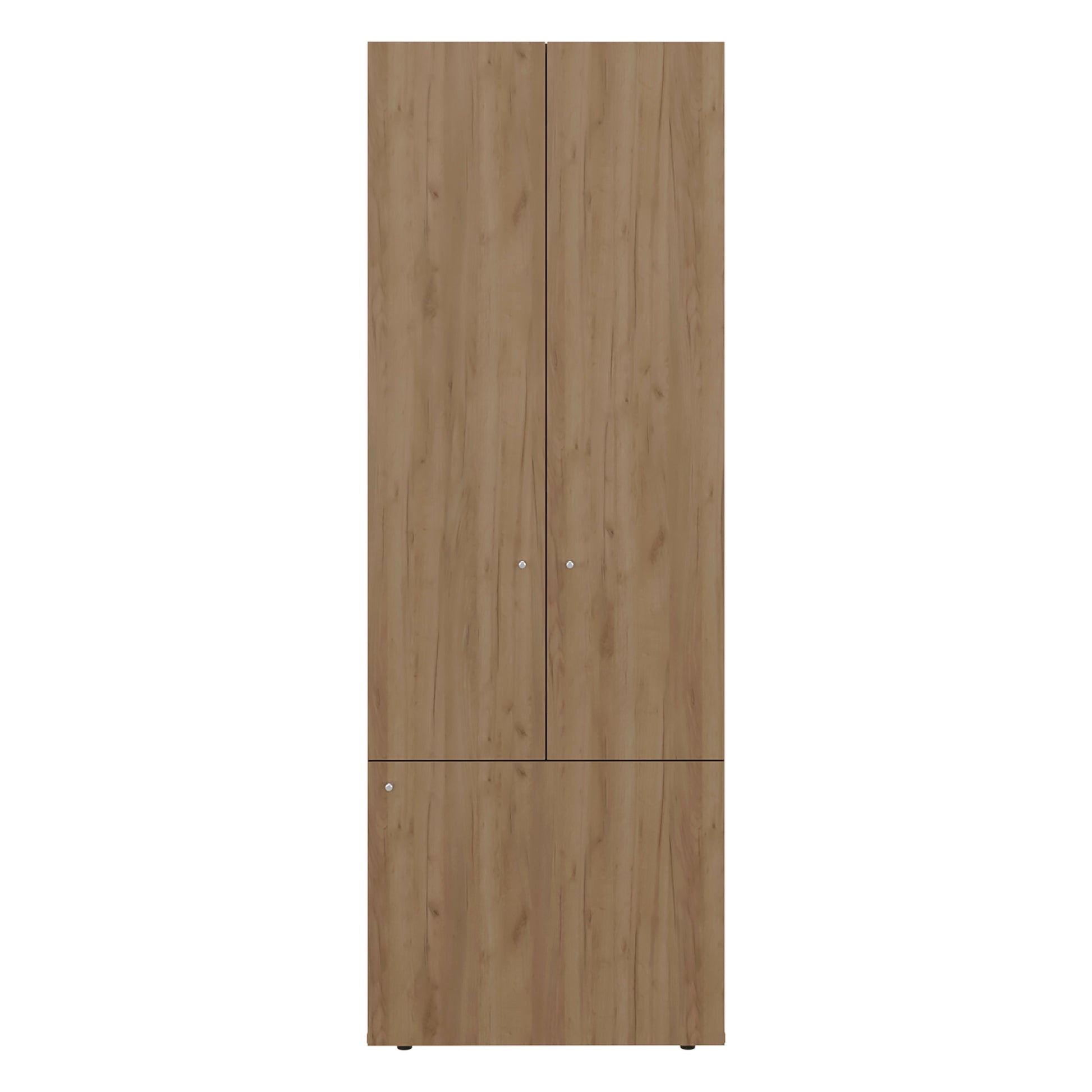 3-Door Natural Oak Tall Wardrobe Cabinet - 66.9" Wide for Bedroom