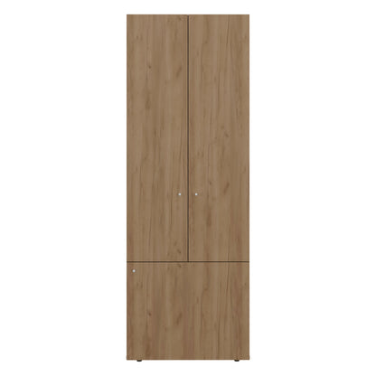 3-Door Natural Oak Tall Wardrobe Cabinet - 66.9" Wide for Bedroom