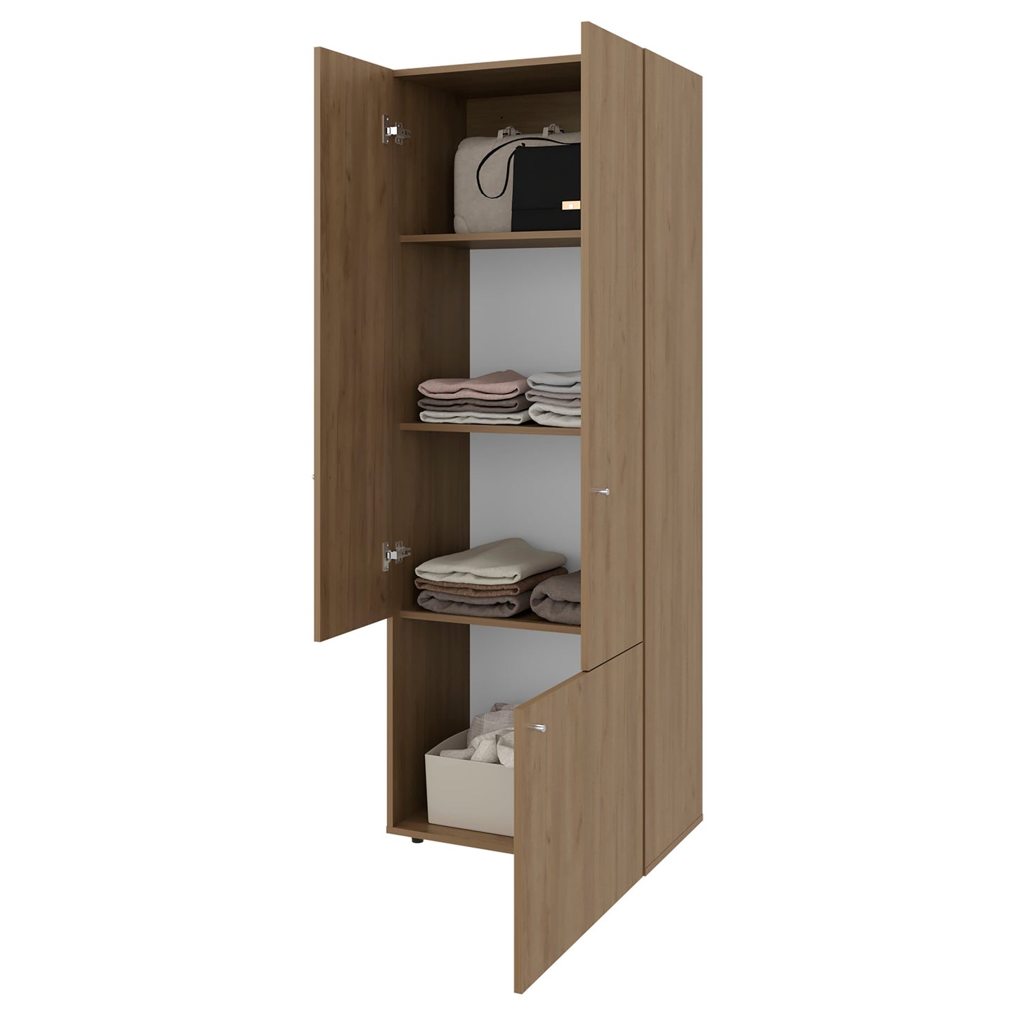 3-Door Natural Oak Tall Wardrobe Cabinet - 66.9" Wide for Bedroom