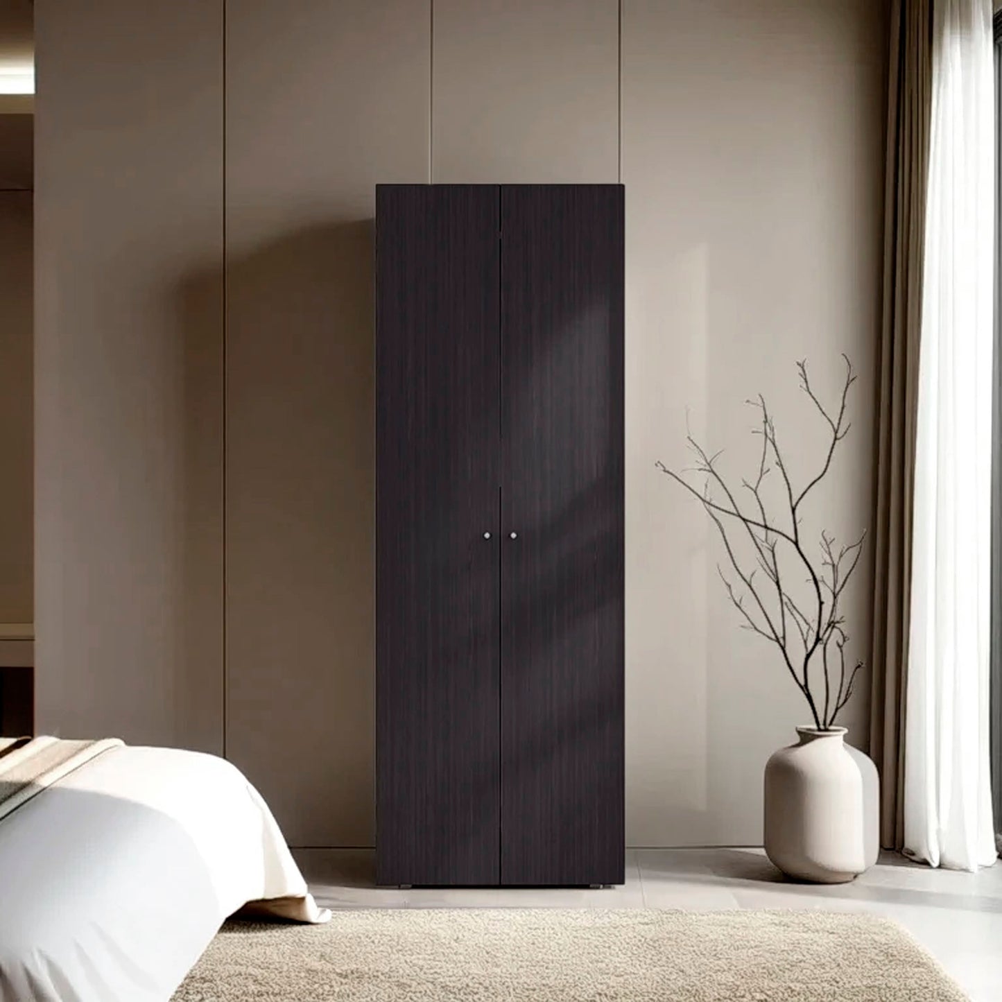 Wenge 2-Door Tall Wardrobe Cabinet - Bedroom Storage