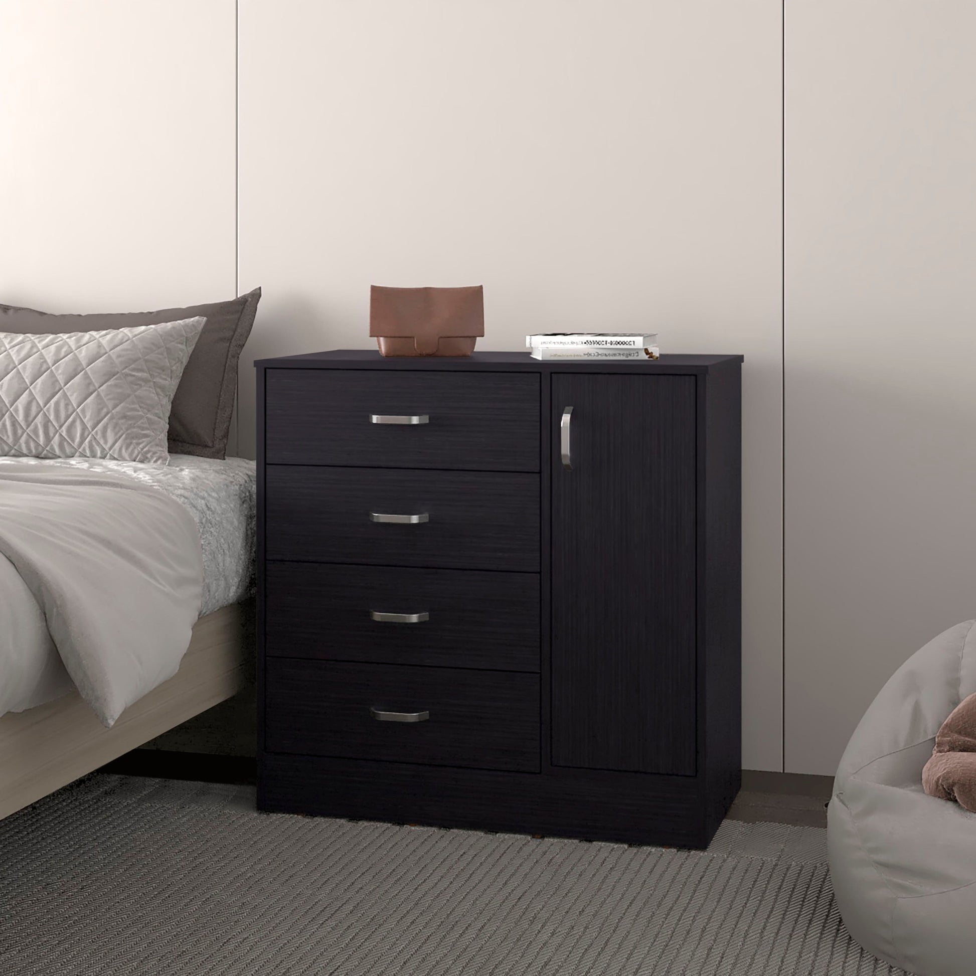 Wenge 4-Drawer Dresser with Side Cabinet