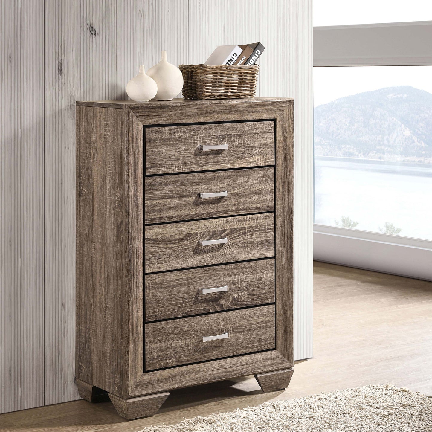 Harrison Washed Taupe 5-drawer Bedroom Chest