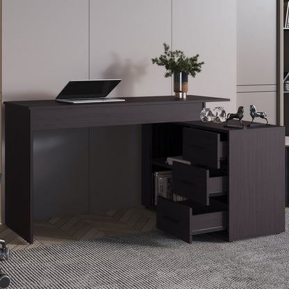 Wenge L-Shaped Desk with 3 Drawers and Storage Space