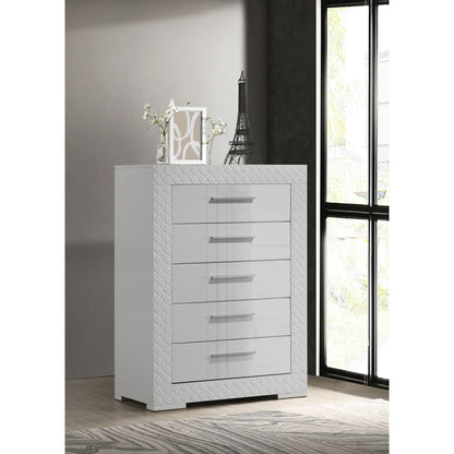 Pierce White High Gloss 5-drawer Bedroom Chest