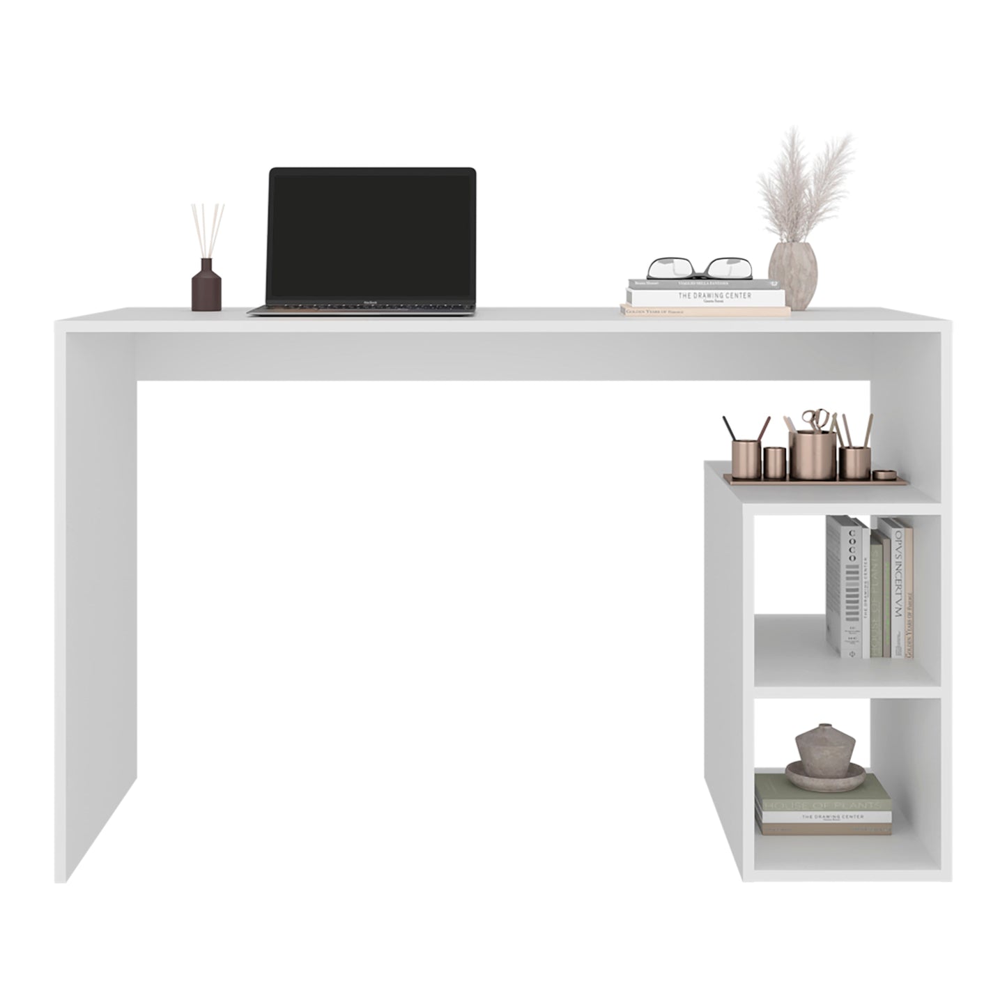 White Office Desk with Storage - Minimalist Design