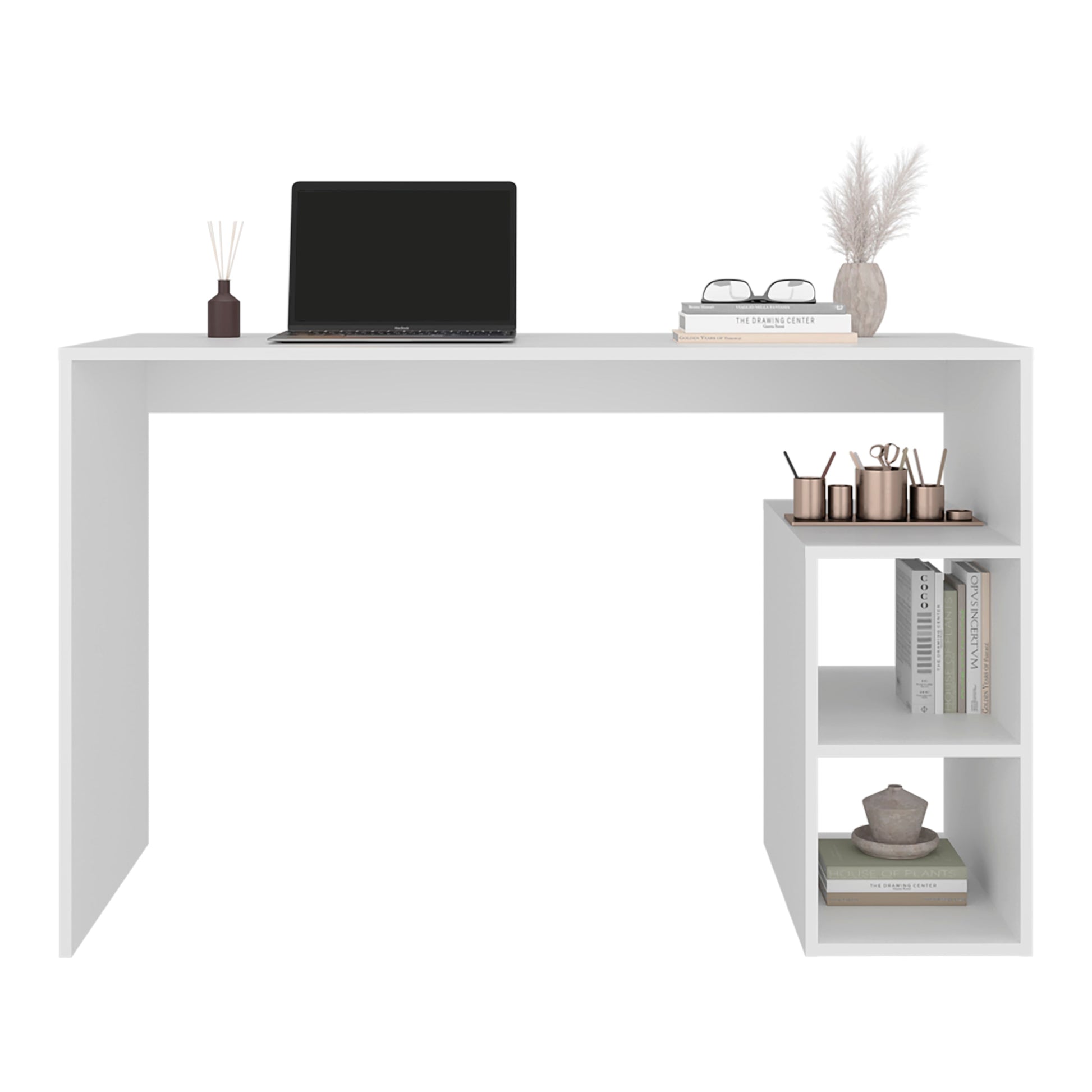 White Office Desk with Storage - Minimalist Design
