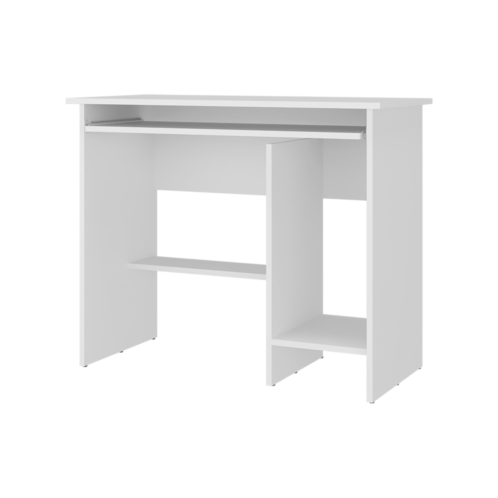 White Computer Desk with Open Storage - Compact Design for Home Office