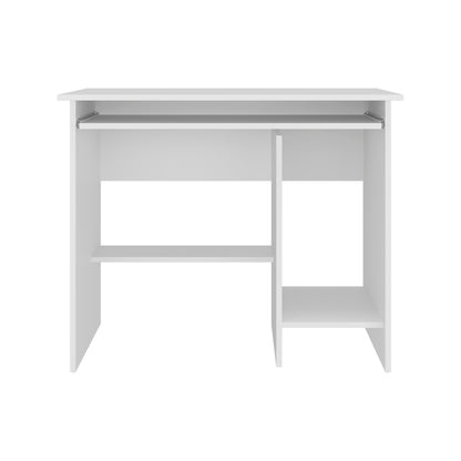 White Computer Desk with Open Storage - Compact Design for Home Office