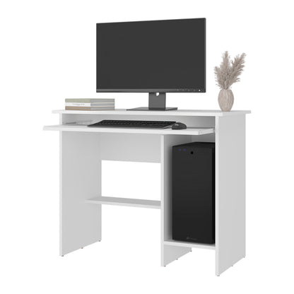 White Computer Desk with Open Storage - Compact Design for Home Office