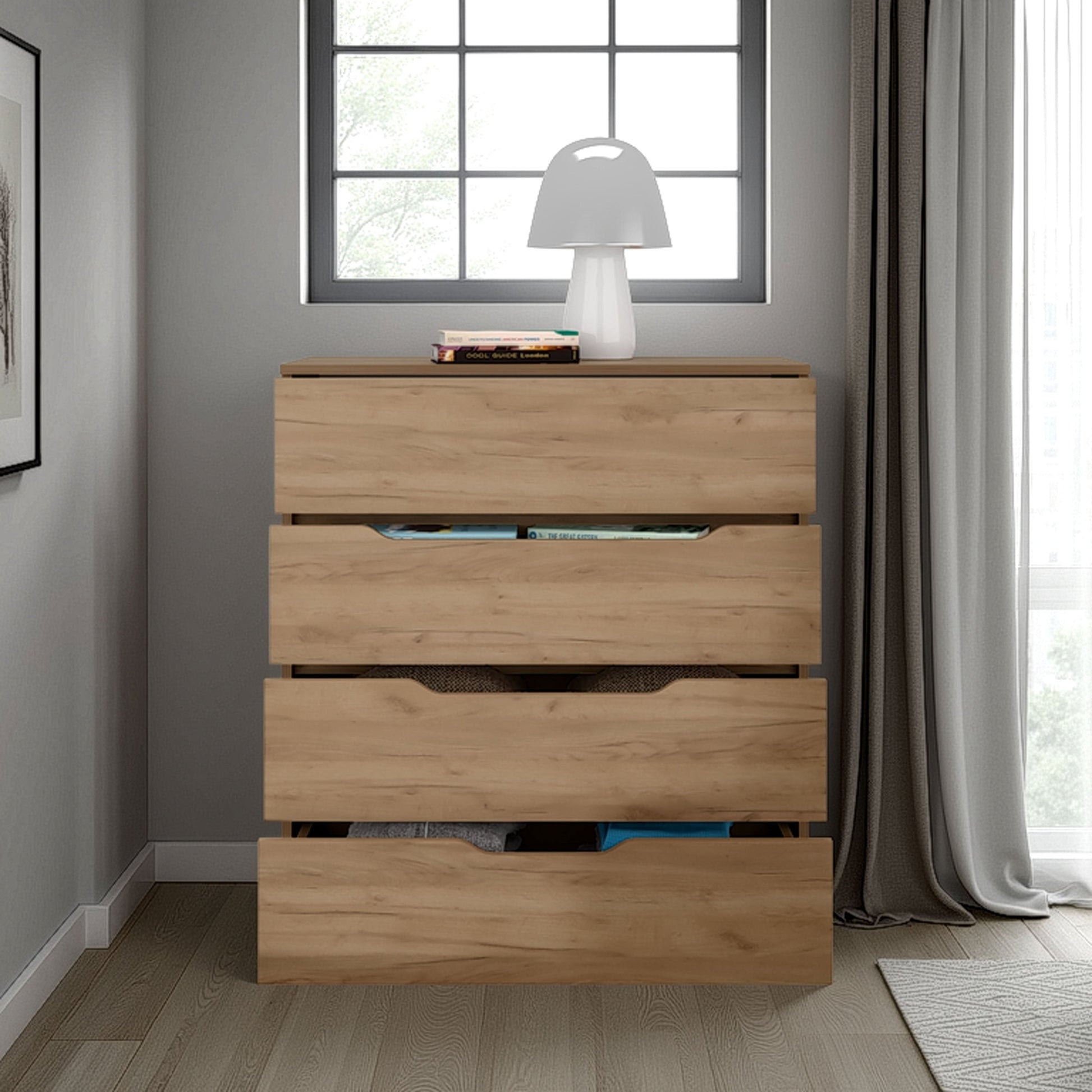 31.5" Oak Modern 4-Drawer Dresser for Bedroom Storage