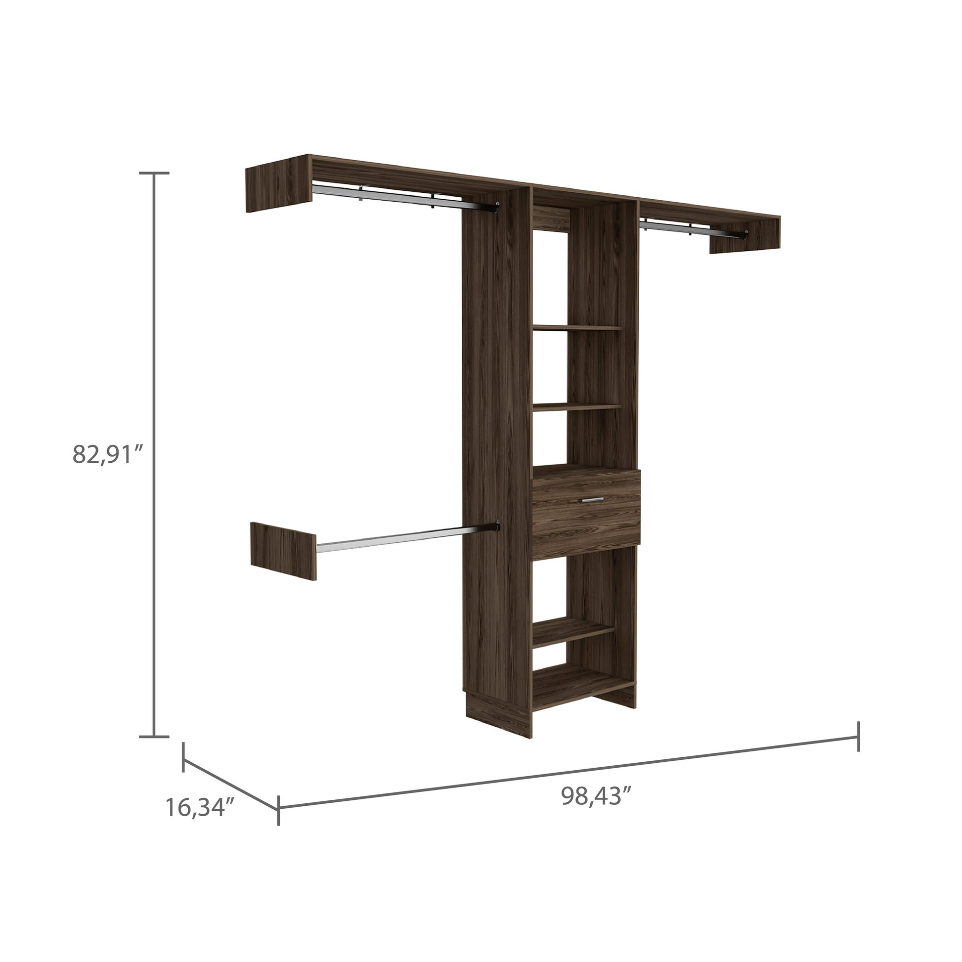 Brown 16.3" x 98.4" Bedroom Storage Unit