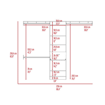 Brown 16.3" x 98.4" Bedroom Storage Unit