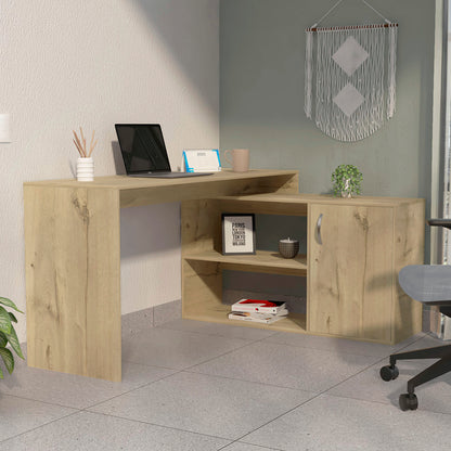 Light Oak L-Shaped Office Desk - Storage & Workspace