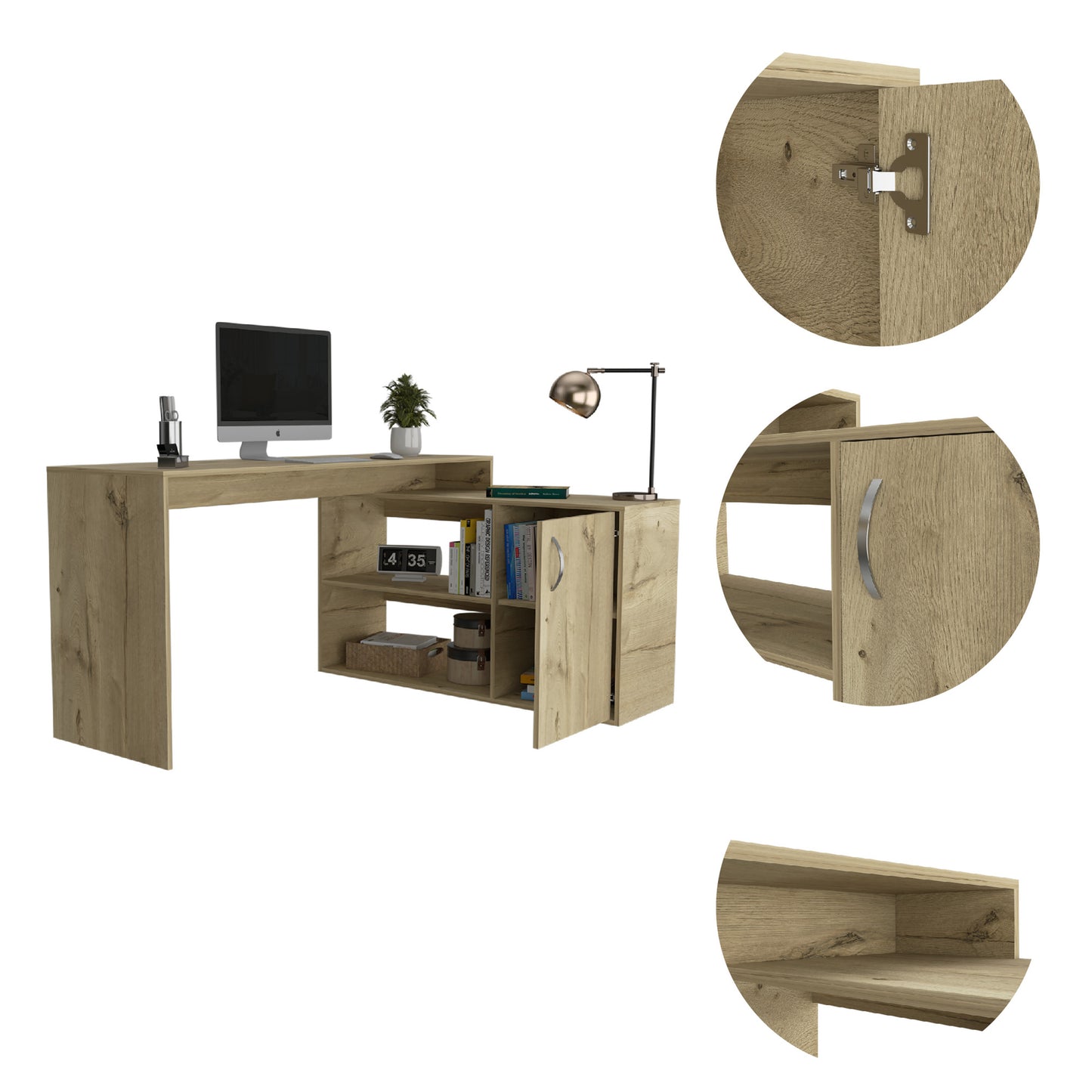 Light Oak L-Shaped Office Desk - Storage & Workspace