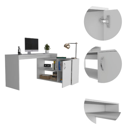 White L-Shaped Corner Office Desk with Shelves