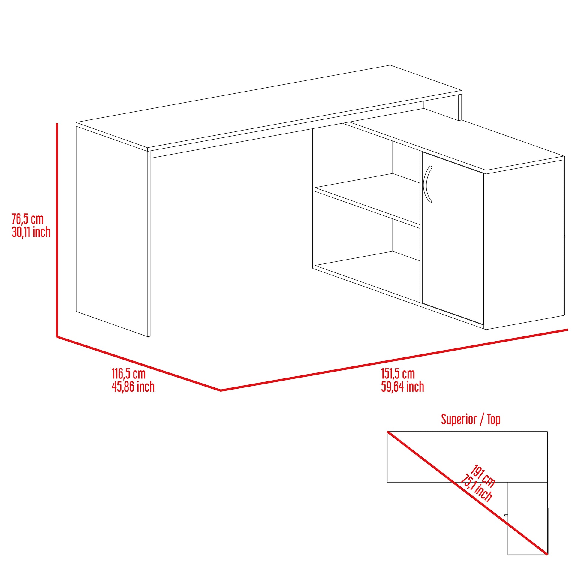 White L-Shaped Corner Office Desk with Shelves