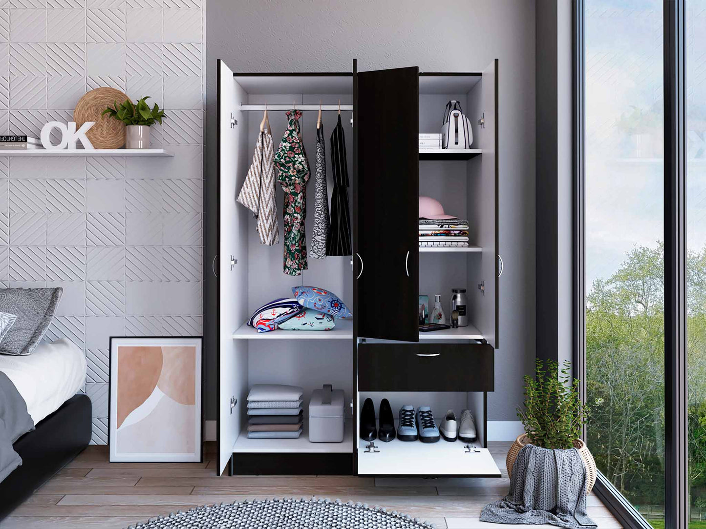 1-Drawer Rectangle Armoire Wenge and White - Dressers, Chests & Wardrobes