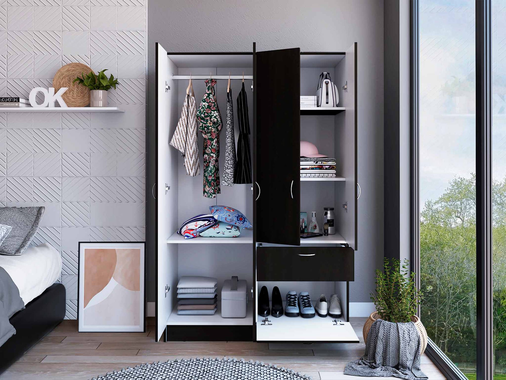 1-Drawer Rectangle Armoire Wenge and White - Dressers, Chests & Wardrobes