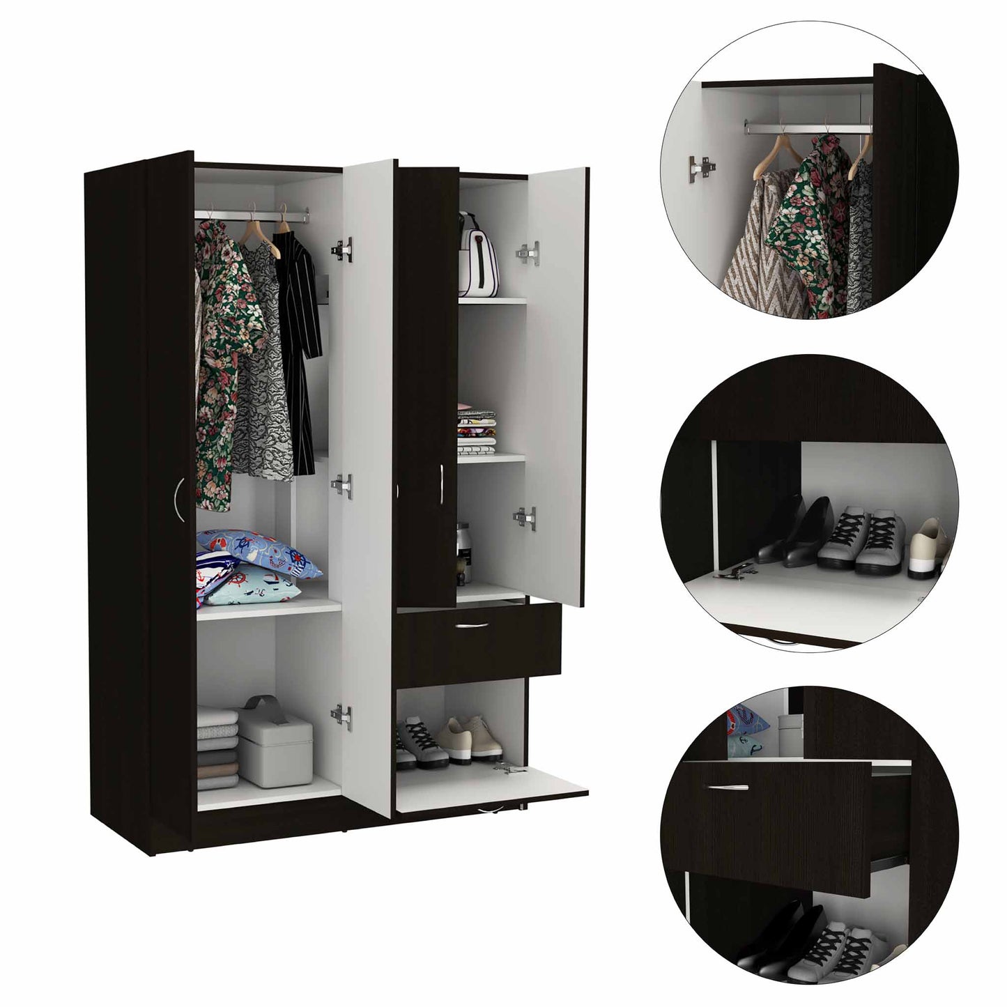 1-Drawer Rectangle Armoire Wenge and White - Dressers, Chests & Wardrobes