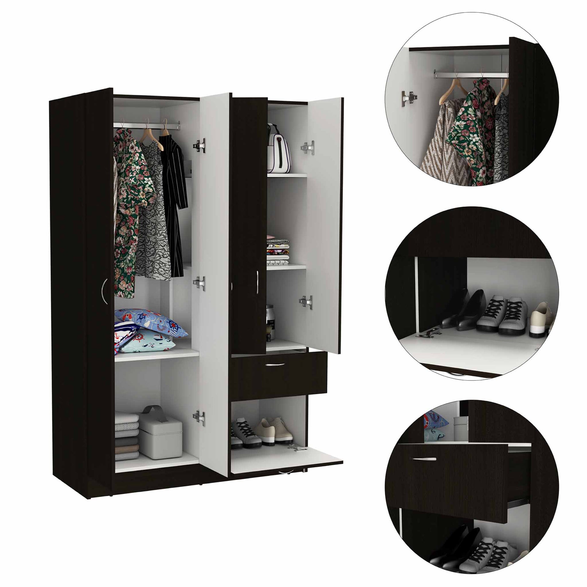 1-Drawer Rectangle Armoire Wenge and White - Dressers, Chests & Wardrobes