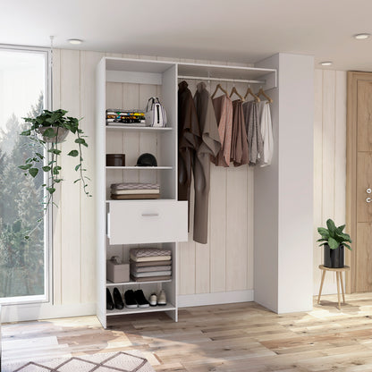 White 4-Shelf Closet System with Drawer for Bedroom