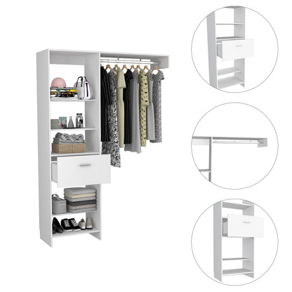 White 4-Shelf Closet System with Drawer for Bedroom