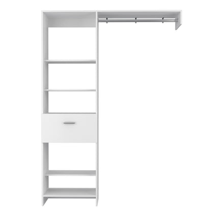 White 4-Shelf Closet System with Drawer for Bedroom