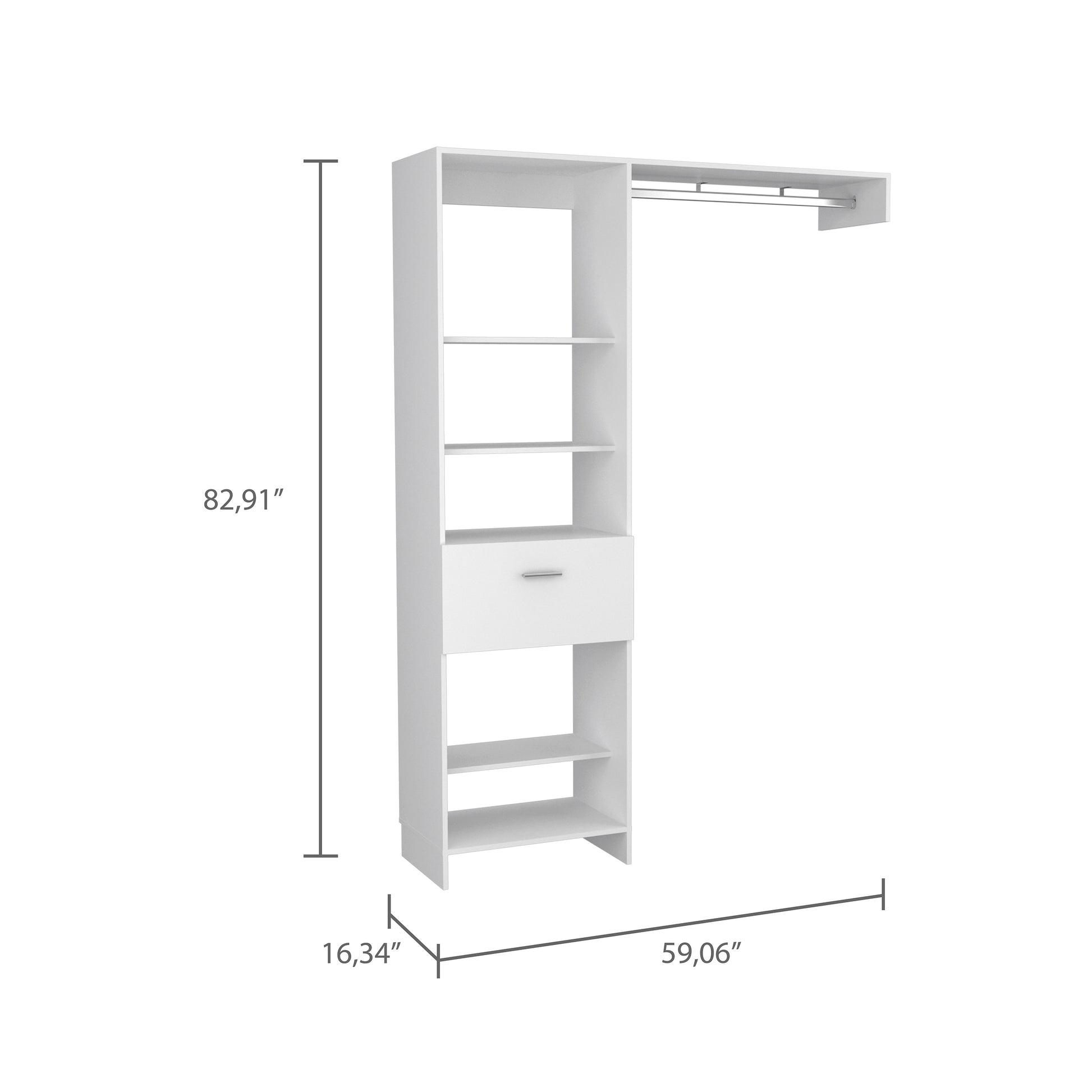 White 4-Shelf Closet System with Drawer for Bedroom