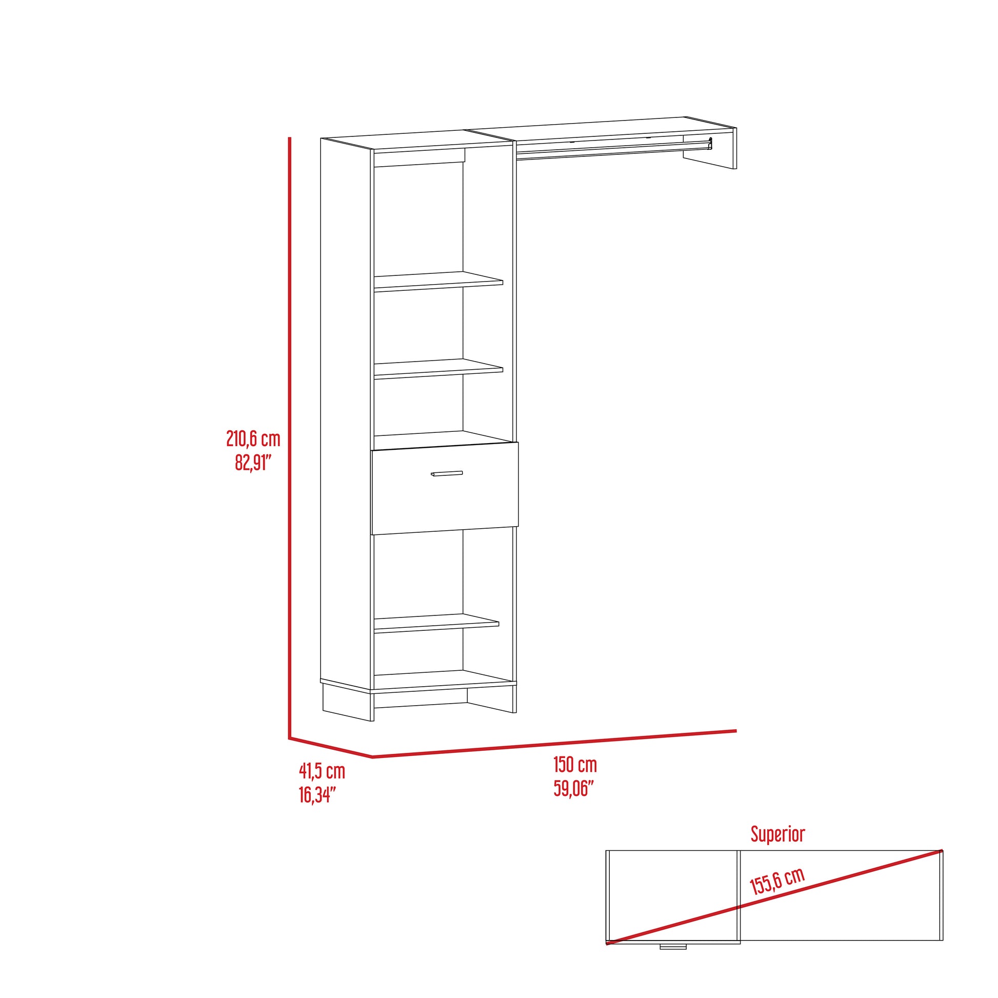White 4-Shelf Closet System with Drawer for Bedroom