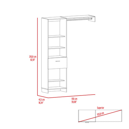 White 4-Shelf Closet System with Drawer for Bedroom