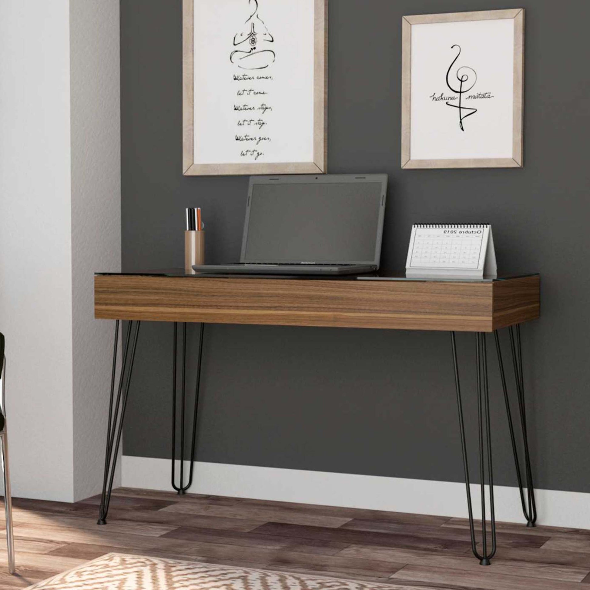 Mahogany 1-Drawer Desk - Brown Particle Board