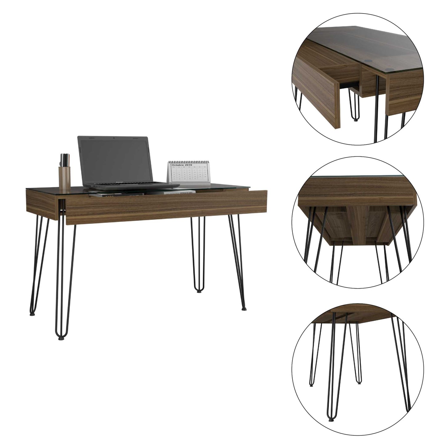 Mahogany 1-Drawer Desk - Brown Particle Board